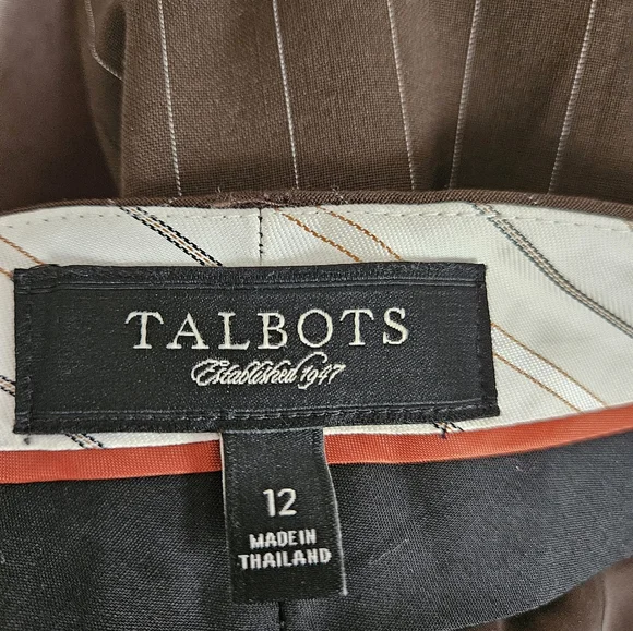 NWOT Talbots brown pinstripe Heritage wool blend trousers pants Womens 12 - Picture 4 of 9